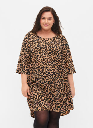 Mönstrad klänning med 3/4-ärmar, Leopard, Model image number 0