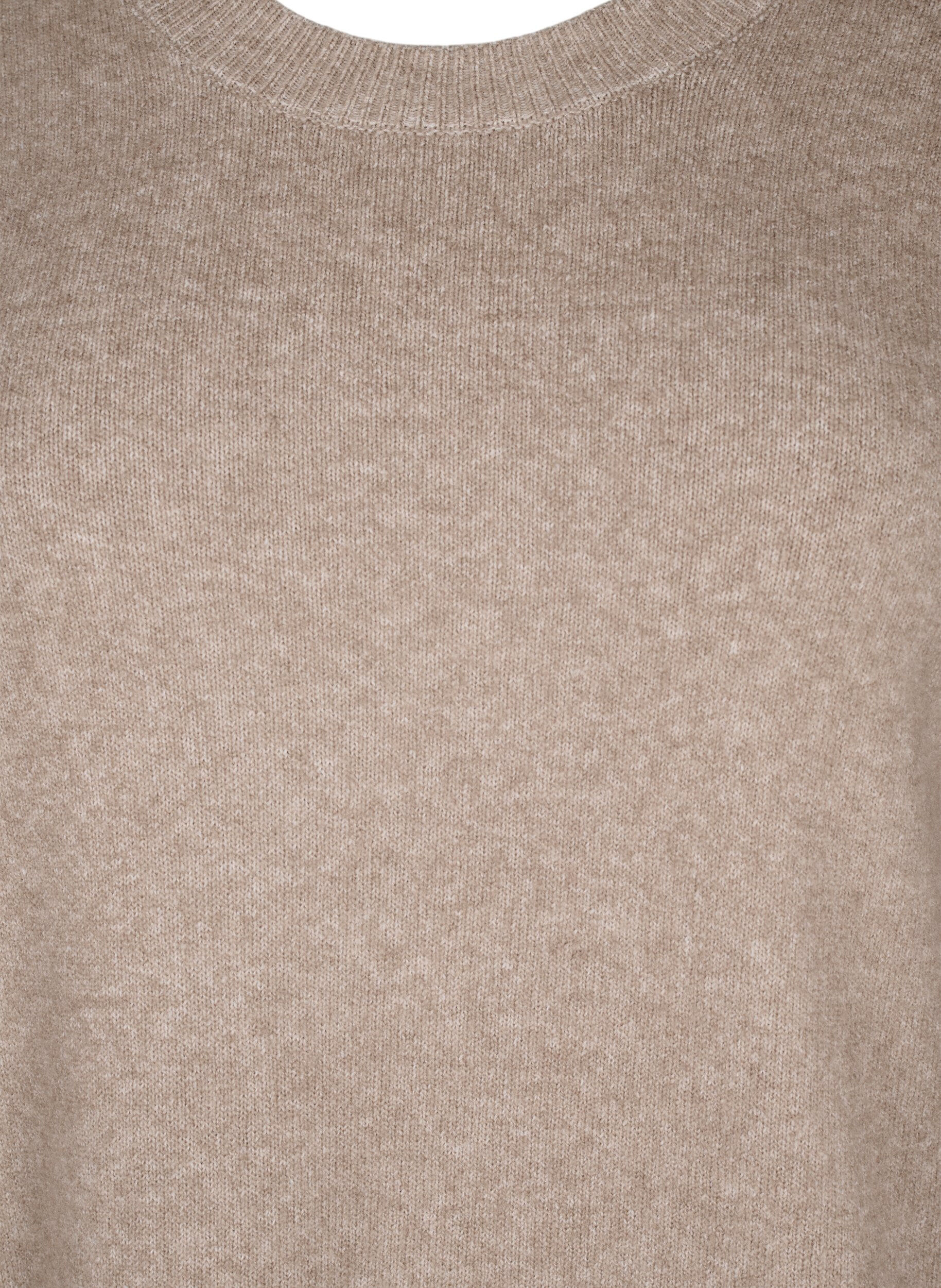 Zizzi Stickad kl&auml;nning med rund halsringning och slits, Desert Taupe Mel., Packshot image number 2