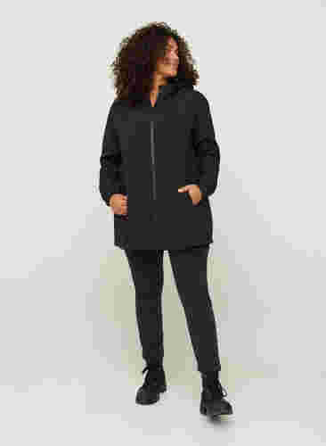Kort softshell jacka med luva, Black, Model image number 5