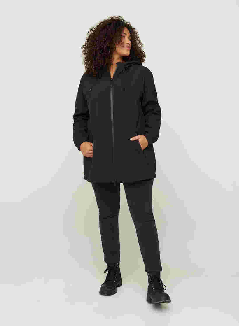 Kort softshell jacka med luva, Black, Model image number 5