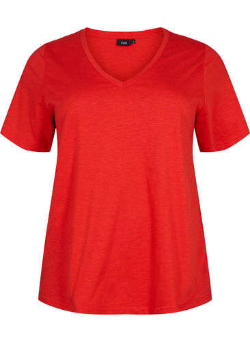 V-ringad bas t-shirt med korta ärmar, Flame Scarlet, Packshot image number 0