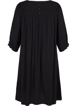 Viskosklänning med broderi och korta ärmar, Black, Packshot image number 1