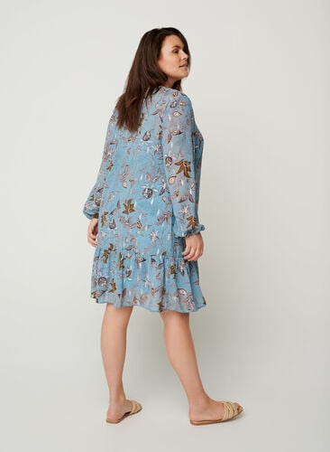 Långärmad klänning med blommönster, Light Blue AOP, Model image number 1