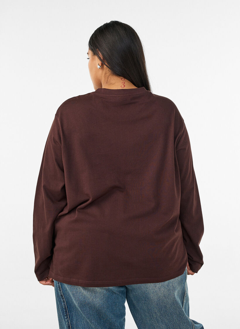 Bas-t-shirt med l&aring;nga &auml;rmar, Brun, Model image number 2