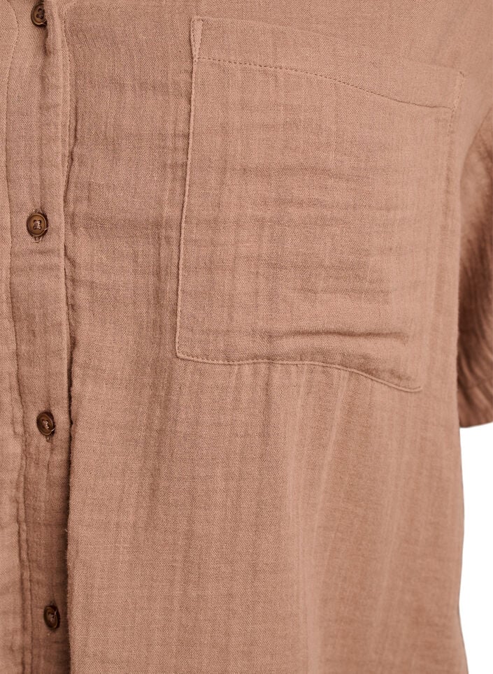 Blus i bomullsmuslin med korta &auml;rmar, Brun, Packshot