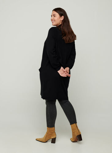 Långärmad stickad klänning med fickor, Black, Model image number 1