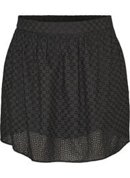 Kort kjol med broderie anglaise och res&aring;r i midjan, Svart