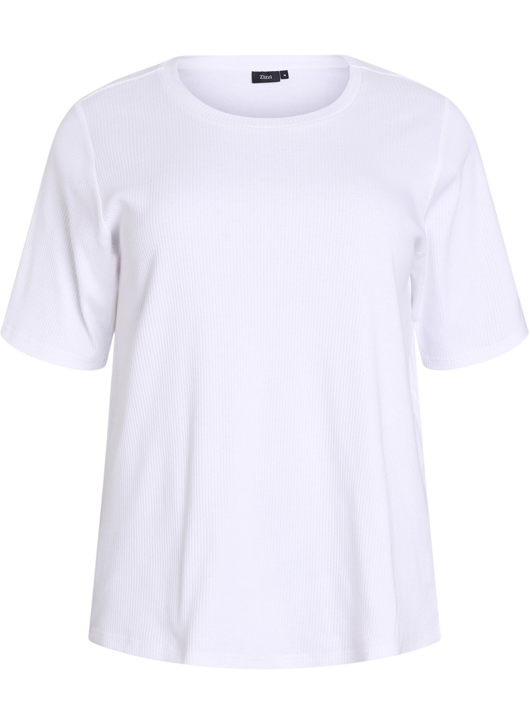 Zizzi Blus i ribbad jersey med korta &auml;rmar, Vit, Packshot image number 0
