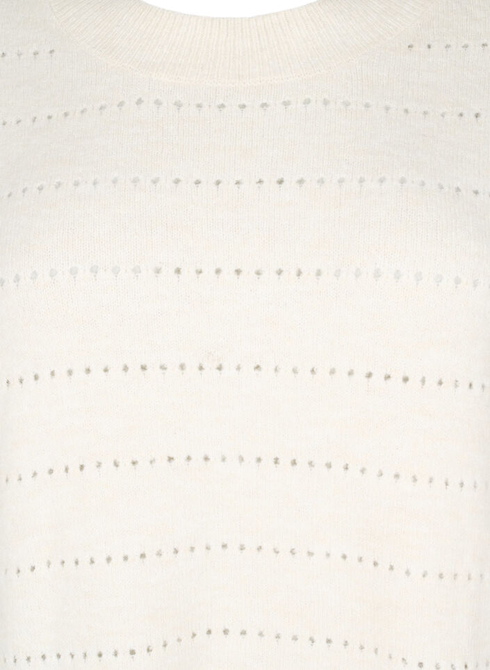 Stickad blus med rund hals och hålmönster, Birch Mel., Packshot image number 2