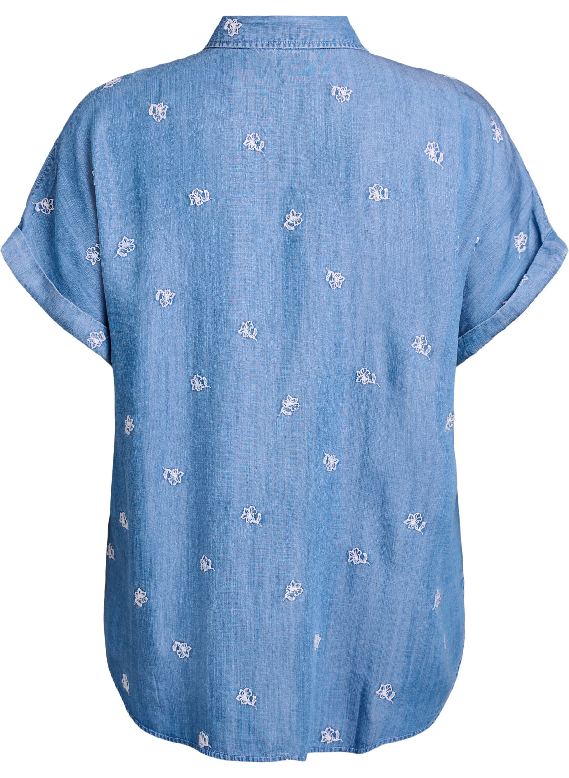 ZizziSkjorta i lyocell med denimlook och blombroderi, Bl&aring;, Packshot image number 1