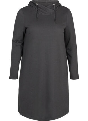 Enfärgad sweatklänning med luva, Black, Packshot image number 0