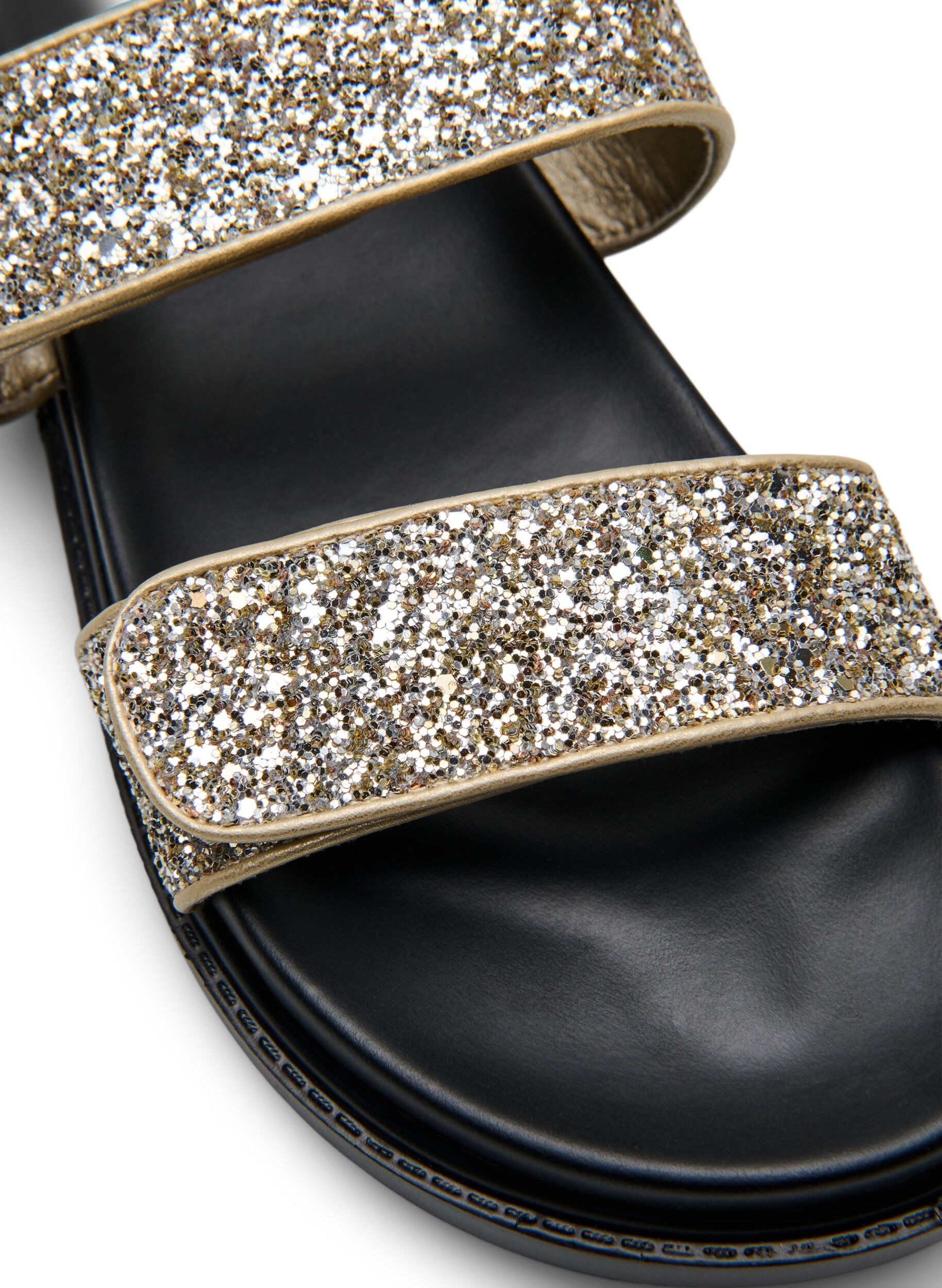 Zizzi Wide fit - Glittersandal med kardborrekn&auml;ppning, Guld, Packshot image number 3