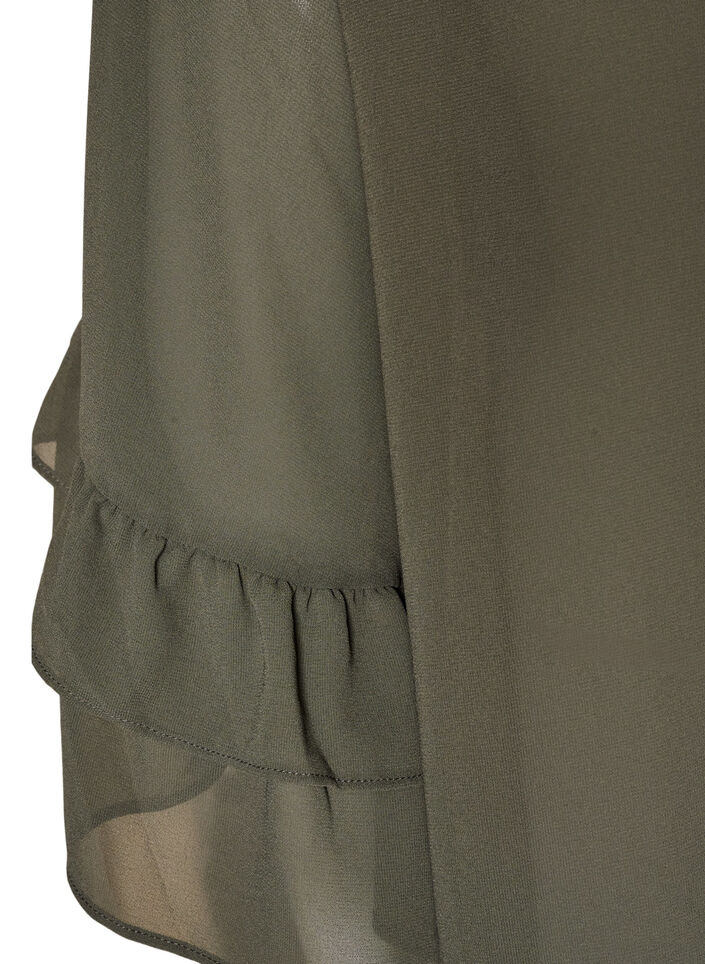 Blus med knytband och volangdetaljer, Gr&aring;, Packshot image number 3