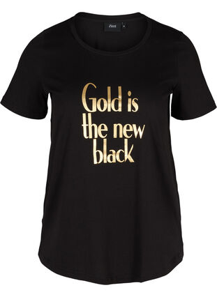 T-shirt i bomull med tryck på bröstet, Black GOLD IS THE, Packshot image number 0
