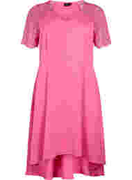 Midiklänning med korta spetsärmar, Shocking Pink