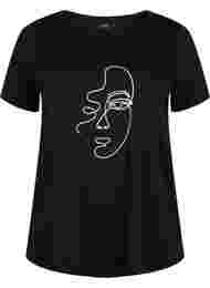T-shirt med glimmertryck i bomull, Black Shimmer Face