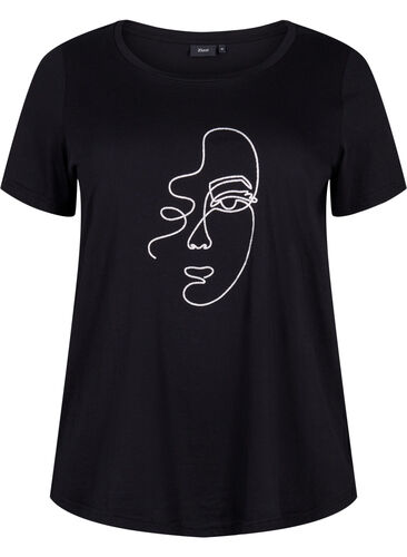 T-shirt med glimmertryck i bomull, Black Shimmer Face, Packshot image number 0
