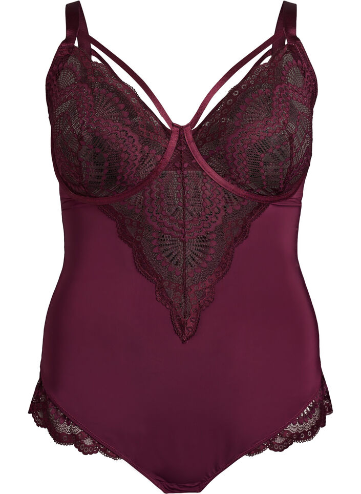 Body i spets med bygel och banddetaljer, R&ouml;d, Packshot image number 0