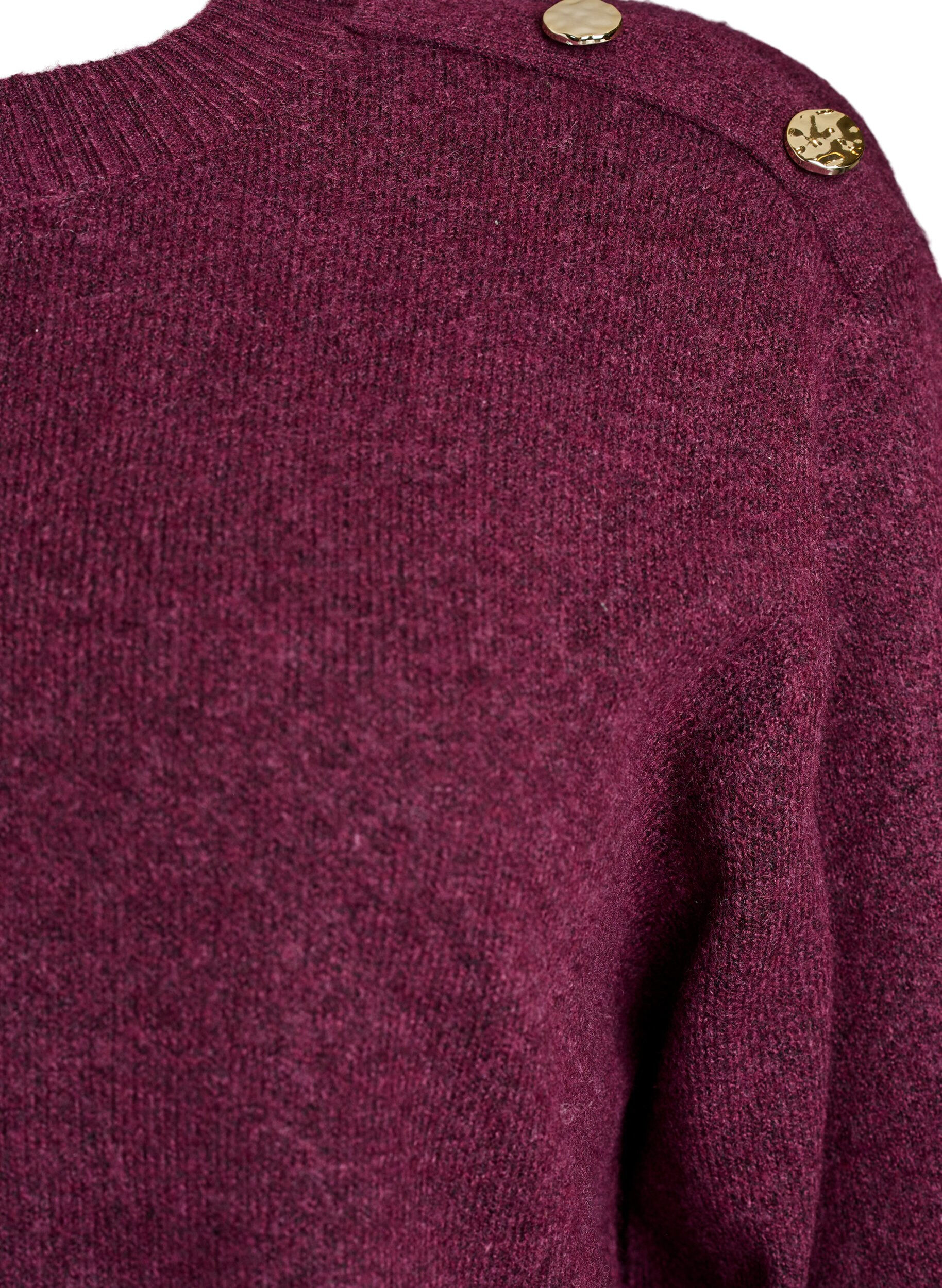 ZizziStickad blus med knappdetalj, M&ouml;rk Bordeaux, Packshot image number 2