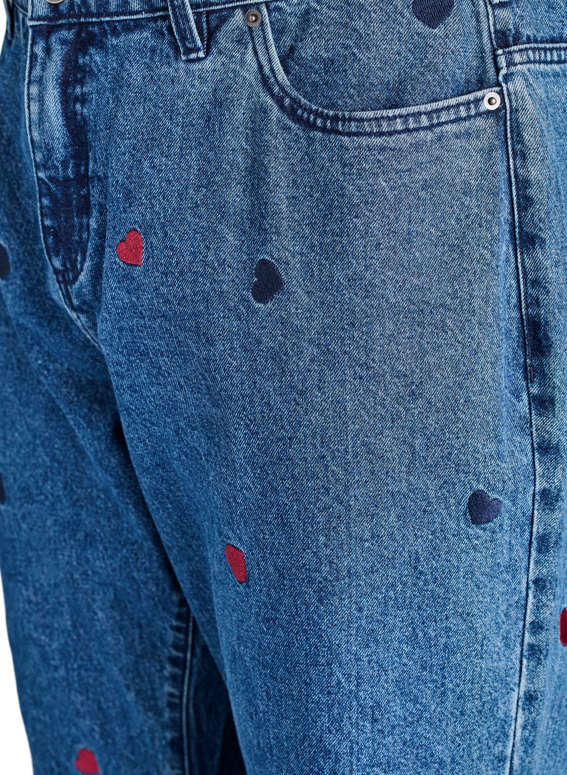Zizzi Gemma-jeans med h&ouml;g midja och broderade detaljer, Bl&aring;, Packshot image number 2