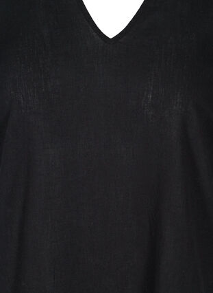Kortärmad klänning i bomullsmix med linne, Black, Packshot image number 2