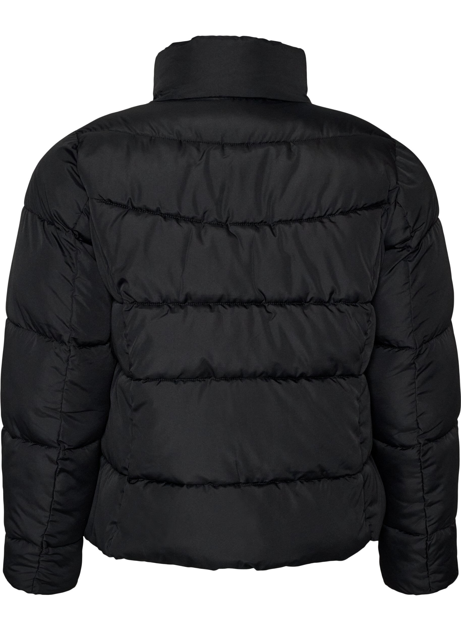 ZizziKort pufferjacka med h&ouml;g krage, Svart, Packshot image number 1