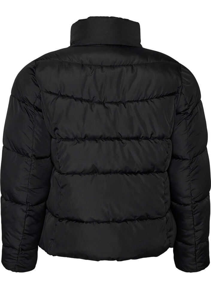 Kort pufferjacka med h&ouml;g krage, Svart, Packshot image number 1