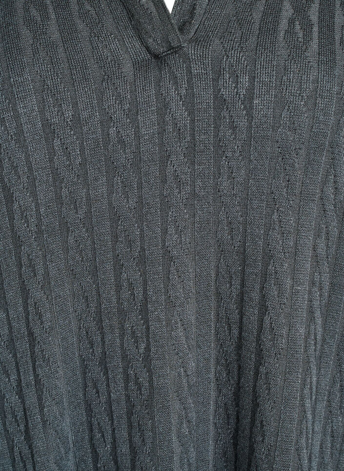 Stickad blus med krage och kabelmönster, Grön, Packshot image number 2