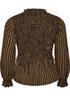 Rutig blus med smock och peplum, Brun, Packshot image number 1