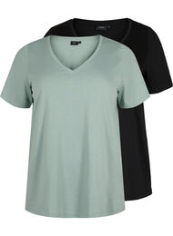 T-shirt i 2-pack med v-hals, Chinois Green/Black