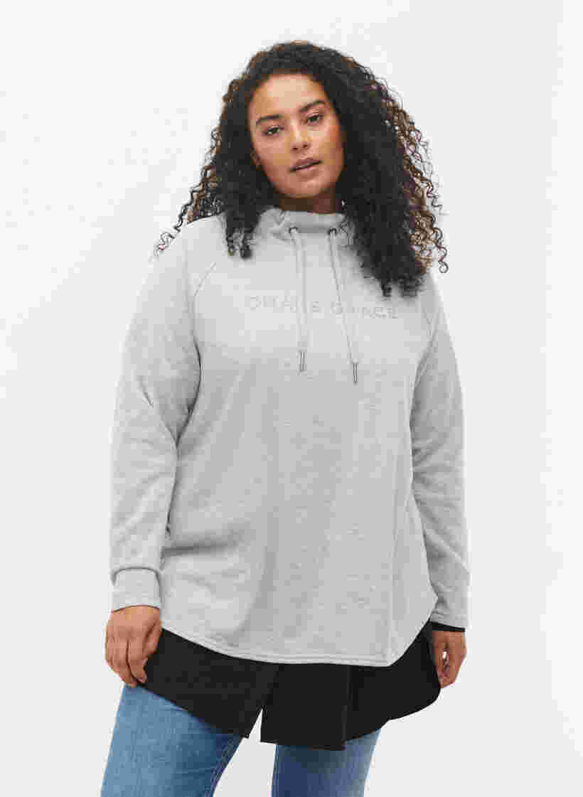 Sweatshirt med hög krage, Light Grey Melange, Model