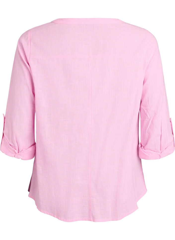 Skjortblus i bomull med v-ringning, Rosa, Packshot image number 1