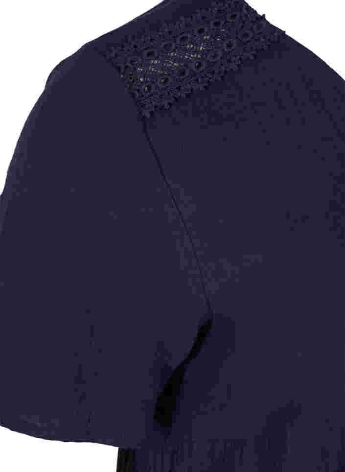 Kortärmad bomullsklänning med spetsdetaljer, Night Sky, Packshot image number 3