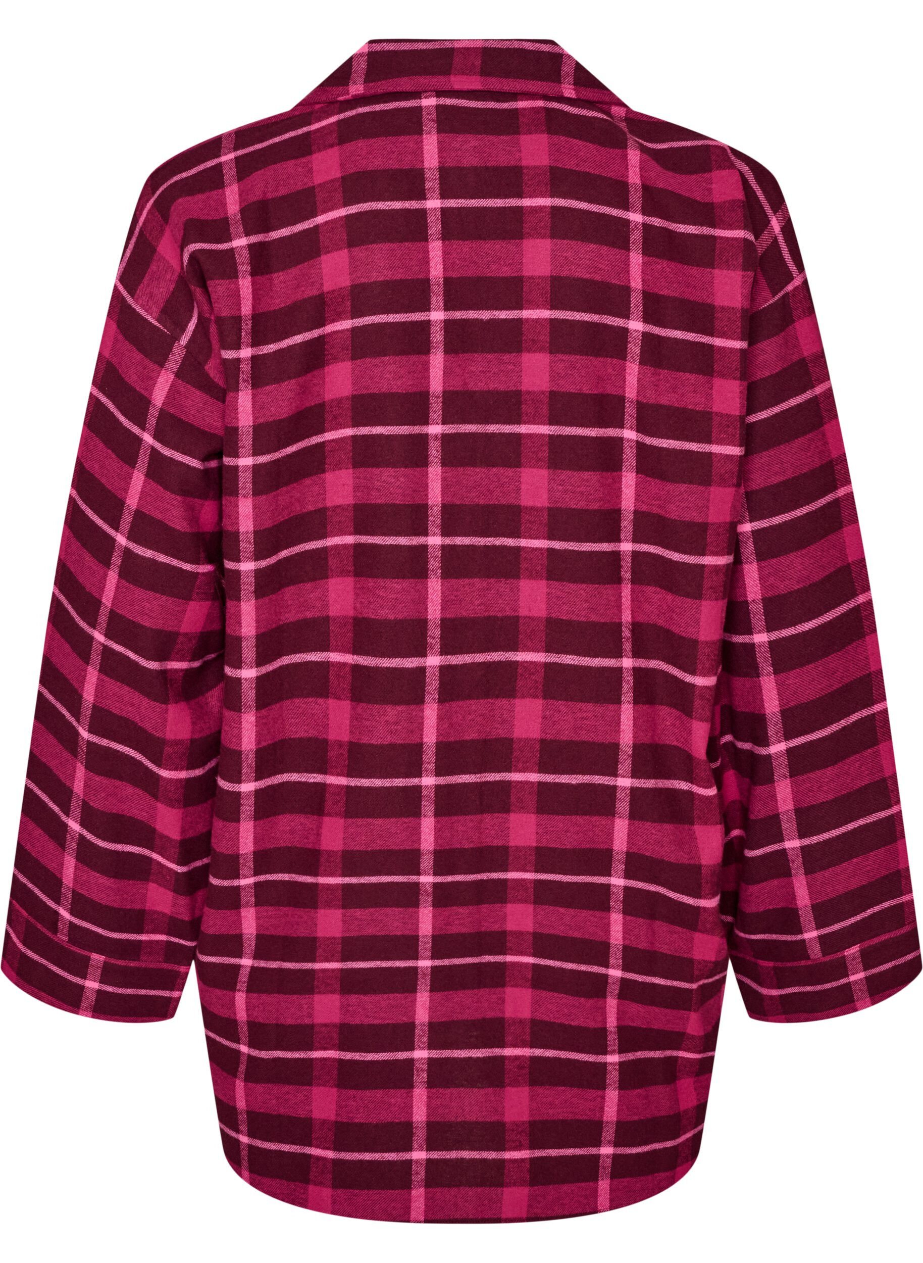 ZizziRutig pyjamasskjorta i bomull med l&aring;nga &auml;rmar, R&ouml;d, Packshot image number 1