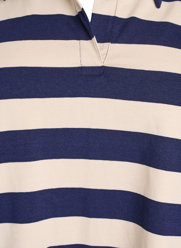 Långärmad pikétröja med breda ränder, Blå, Packshot image number 2