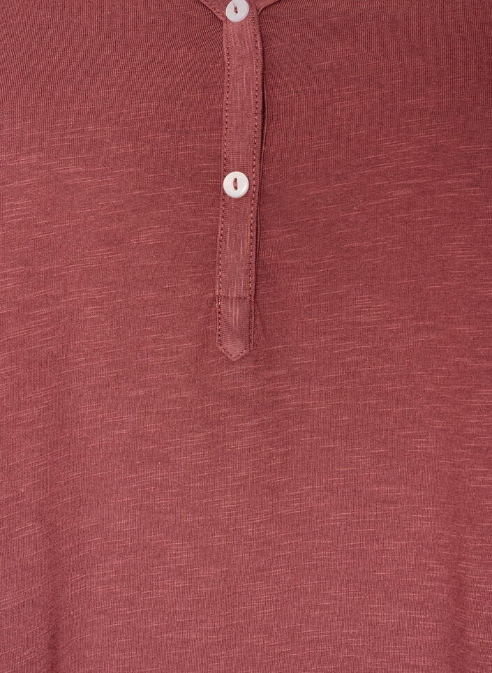 L&aring;ng&auml;rmad t-shirt med v-ringning och knappar, Brun, Packshot image number 2