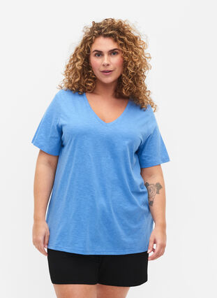 V-ringad bas t-shirt med korta ärmar, Provence , Model image number 0