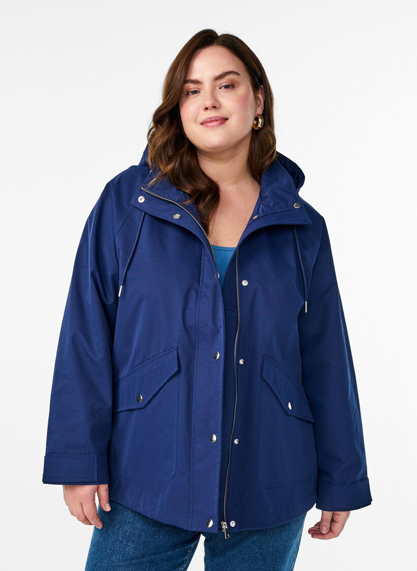 Kort v&aring;rjacka med avtagbar huva, Bl&aring;, Model image number 0