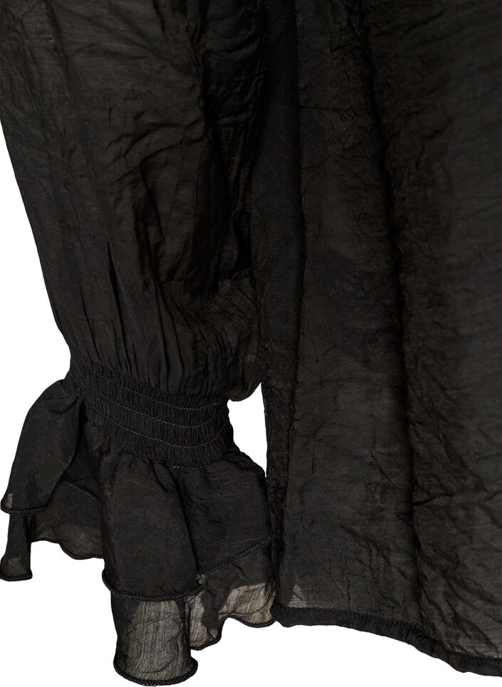 Blus i viskos med volanger och l&aring;nga &auml;rmar, Svart, Packshot image number 3