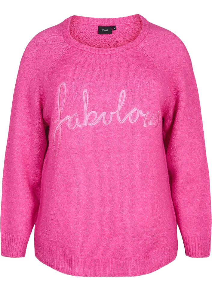 Stickad blus med broderad text, Raspberry Rose, Packshot image number 0