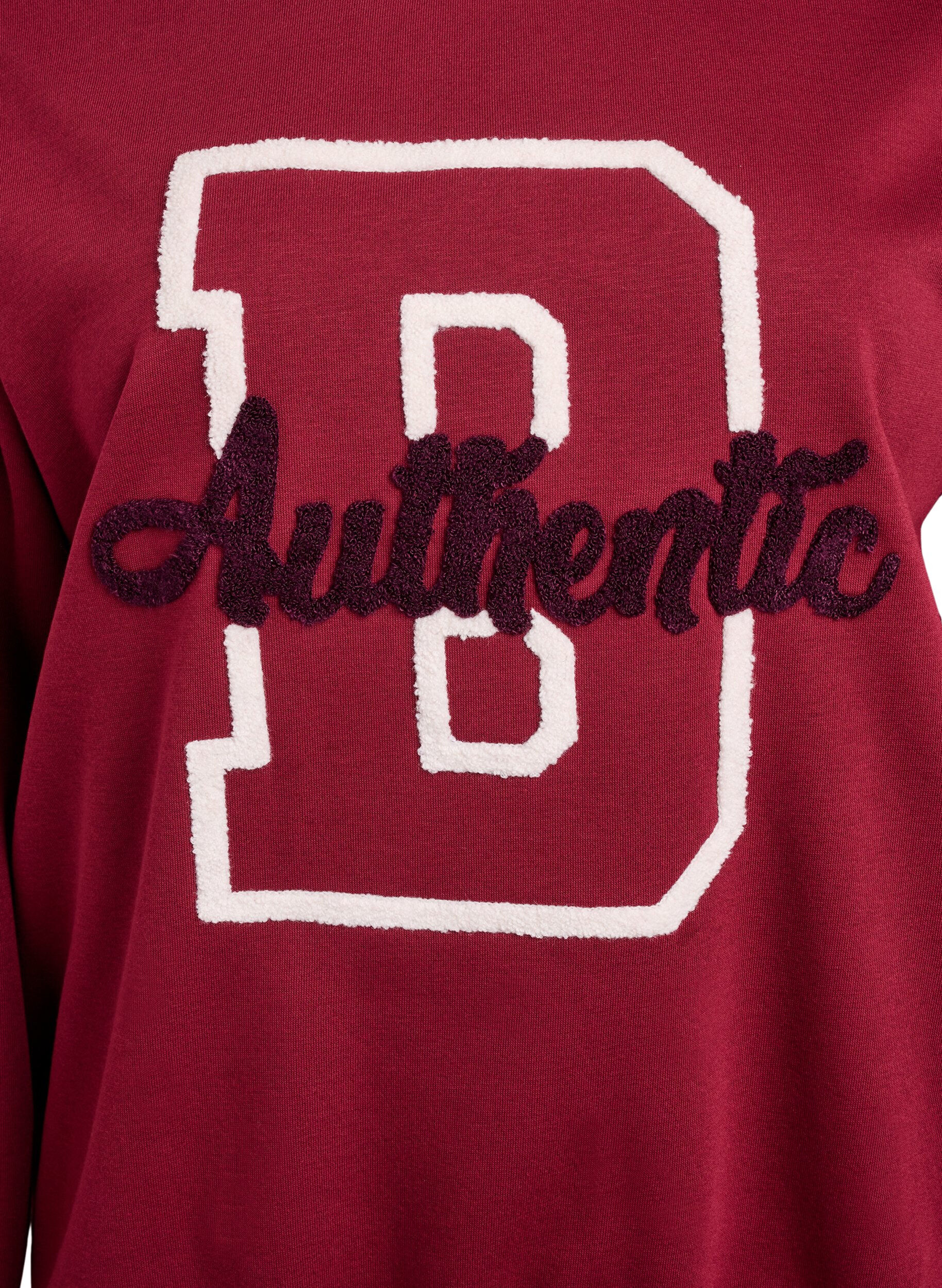 ZizziSweatshirt med frott&eacute;text, M&ouml;rk Bordeaux, Packshot image number 2