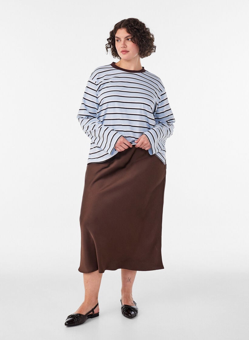 Midikjol i satin, Brun, Model image number 0
