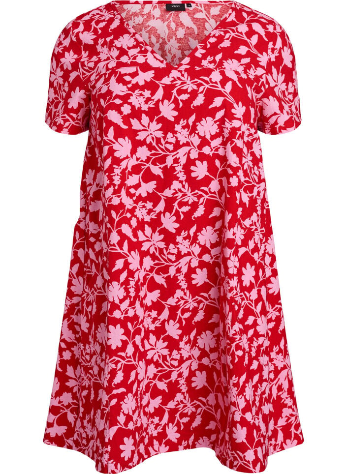 Kort a-linjeformad kl&auml;nning med blomm&ouml;nster, R&ouml;d, Packshot image number 0