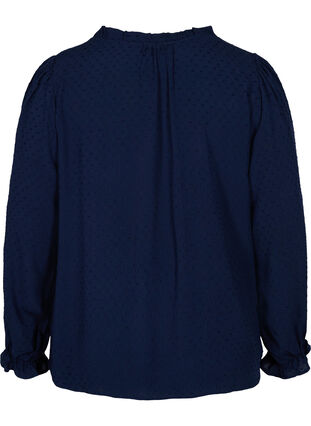 Långärmad blus med smock- och volangdetaljer, Navy Blazer, Packshot image number 1