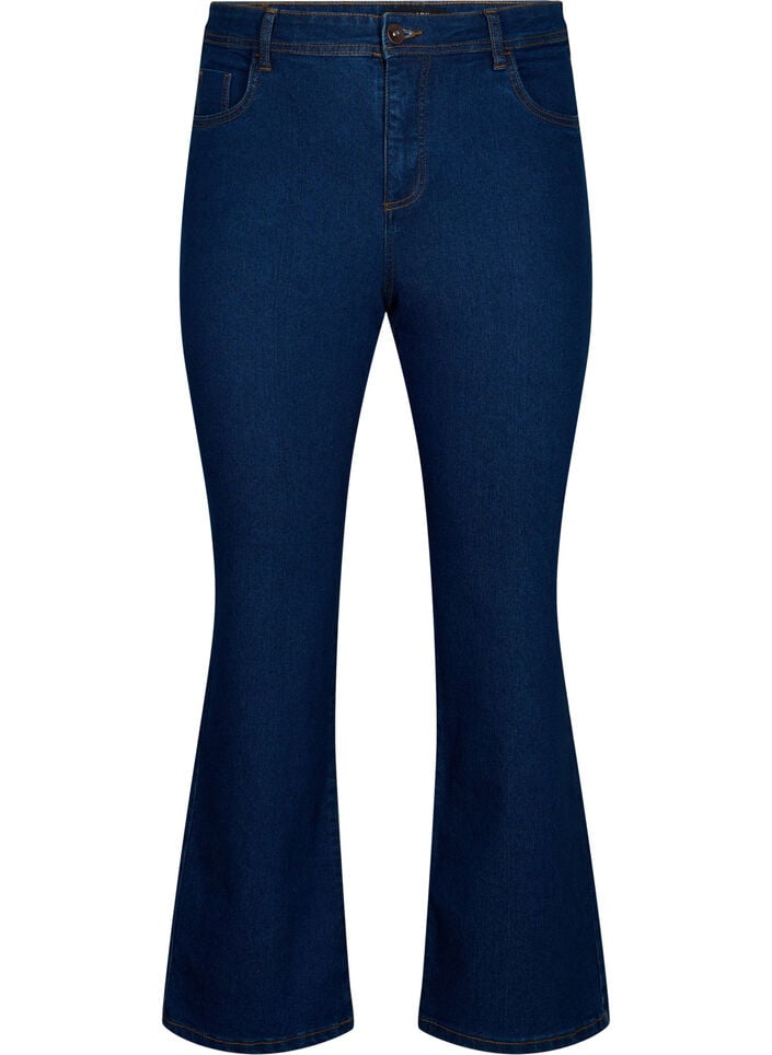 H&ouml;gmidjade jeans med bootcut, Bl&aring;, Packshot image number 0