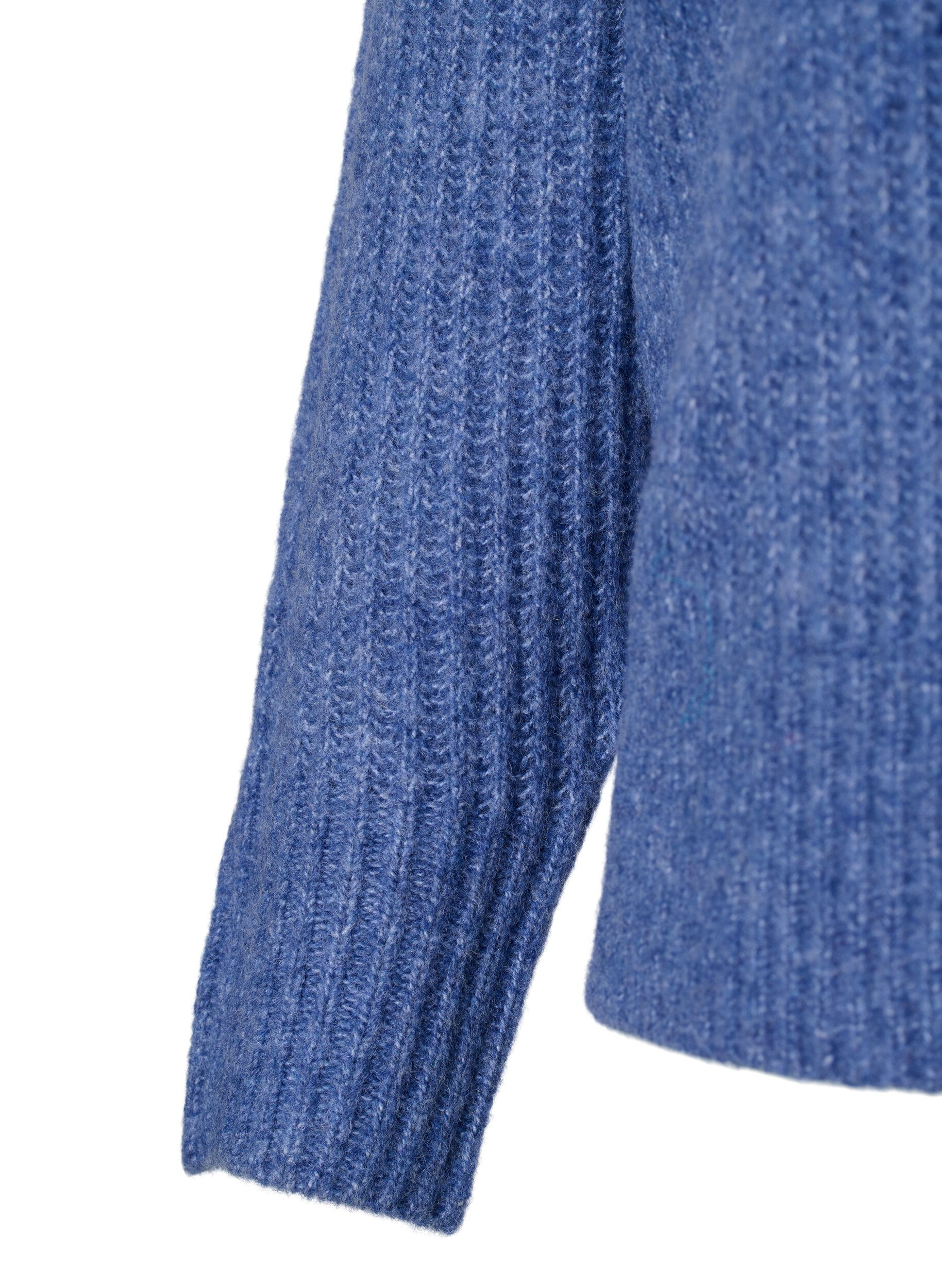 Zizzi Melerad pullover med p&auml;rlknappar, Coastal Fjord Mel., Packshot image number 3