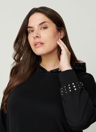 Lång sweatshirtsklänning med nitar, Black, Model image number 2