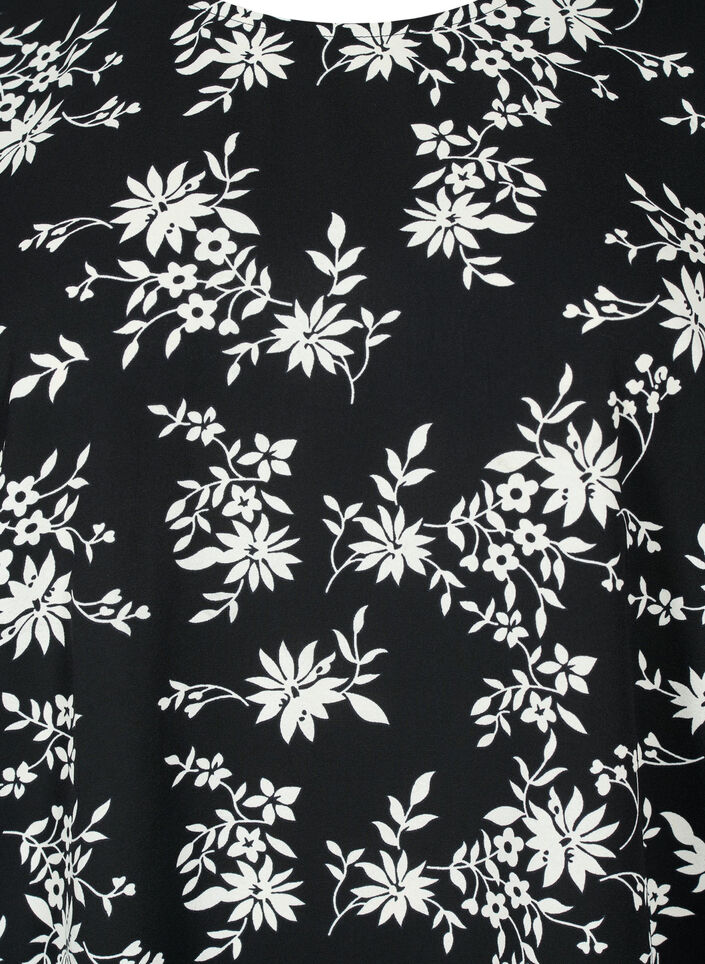 Blus med puff&auml;rm, Black Flower AOP, Packshot image number 2