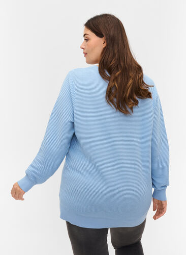 Långärmad stickad tröja i ekologisk bomull, Chambray Blue, Model image number 1
