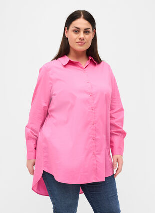 Långärmad skjorta med hög manschett, Aurora Pink, Model image number 0
